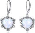 wholesale 925 Sterling Silver Heart-Shaped White Fire Opal Leverback Dangle Earrings-0-0
