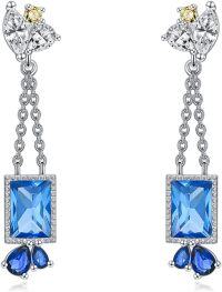 wholesale 925 Sterling Silver Emerald Birthstone Dangle Earrings for Women-Sept.-Sapphire