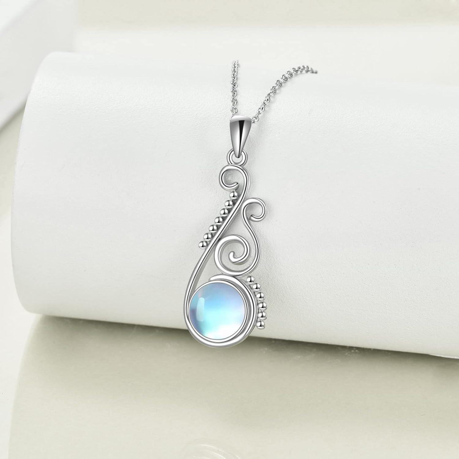 Sterling Silver Moonstone Flower Pendant Necklace for Women Teens-0-1