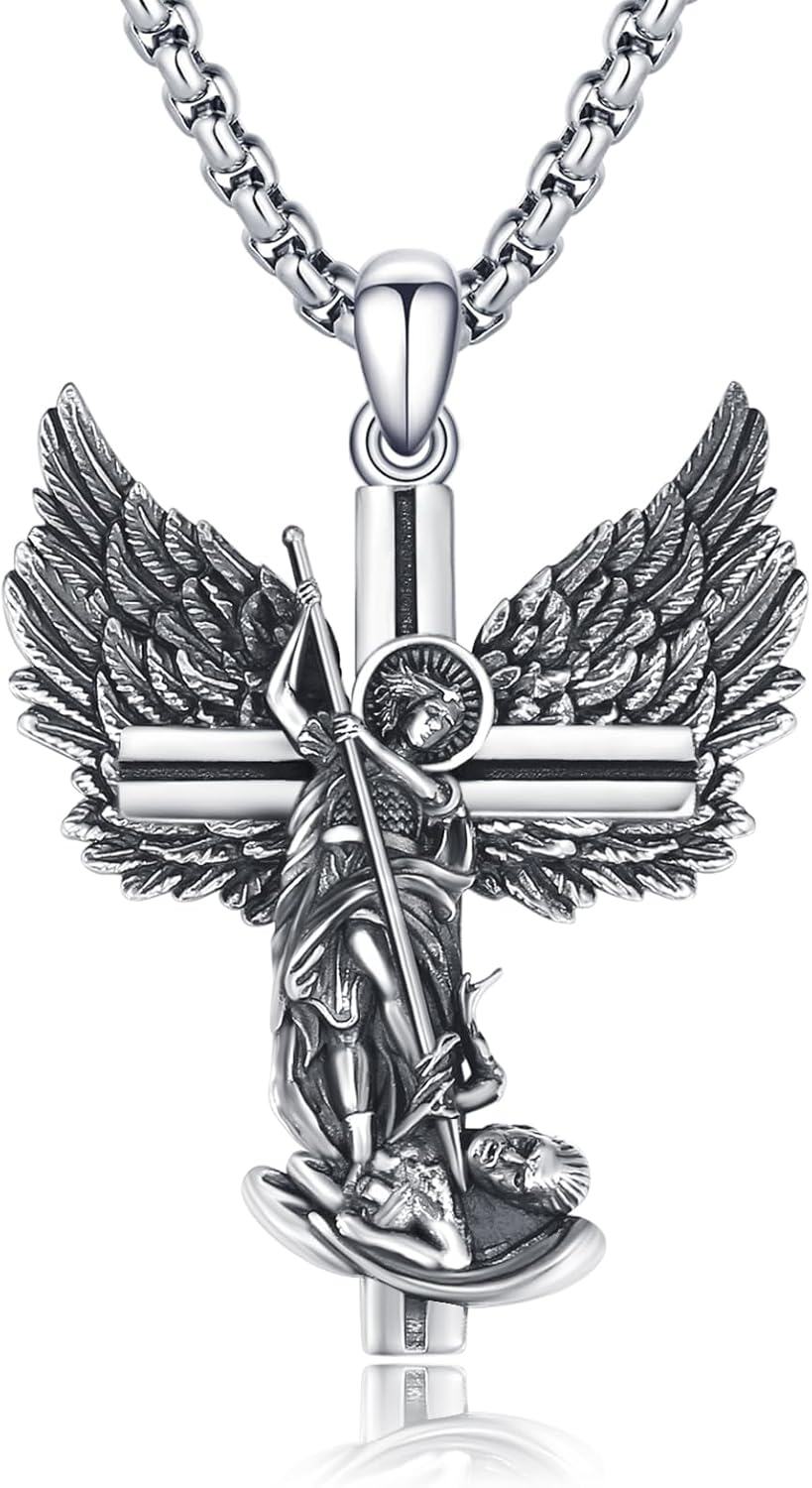 Sterling Silver Archangel Saint Michael Necklace for Women Men Amulet Pendant Religious Jewelry Gift-0-0
