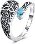 wholesale 925 Sterling Silver & Turquoise Celtic Knot Spoon Ring Adjustable Thumb Ring for Women Size 7-11-0-0