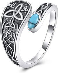 wholesale 925 Sterling Silver & Turquoise Celtic Knot Spoon Ring Adjustable Thumb Ring for Women Size 7-11-Celtic Knot