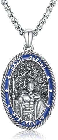 wholesale 925 Sterling Silver Blue Enamel Saint George Shield Jesus Archangel Knight Templar Armor Pendant Necklace for Men-Saint George Necklace