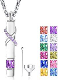 wholesale 925 Sterling Silver Birthstones Urn Necklace for Ashes Infinity Cube Cremation Pendant-02 Feb - Amethyst