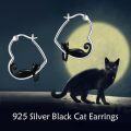 wholesale 925 Sterling Silver Cat Heart Hoop Dangle Earrings Cute s for Women-0-5