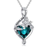wholesale 925 Sterling Silver Heart Pendant Necklace Wholesale With Purple Gemstone-May-Lily of the Valley