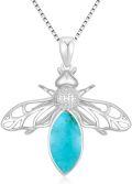 wholesale 925 Sterling Silver Turquoise Majestic Bee Pendant Necklace with 18 Rhodium Plated Chain, 6-12mm Stone-0-0