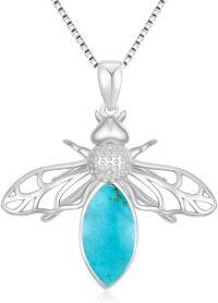 wholesale 925 Sterling Silver Turquoise Majestic Bee Pendant Necklace with 18 Rhodium Plated Chain, 6-12mm Stone-A_Turquoise_18+2'' Sterling Silver Chain