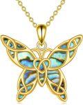 wholesale 925 Sterling Silver Blue Abalone Shell Butterfly Pendant Necklace with CZ Accents for Women Girls Gifts Jewelry 43cm Chain Length-0-0