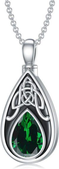 wholesale 925 Sterling Silver Birthstone Celtic Knot Teardrop Urn Necklace for Ashes-05-May