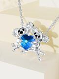 wholesale 925 Sterling Silver Koala Heart Pendant Necklace with Blue Crystal and Chain for Women Girls  45cm Length-0-2
