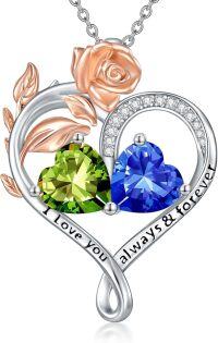 wholesale Sterling Silver Rose Quartz Heart Birthstone Necklace for Women Valentine s Day Gift-08-09-Aug-Sep Birthstones