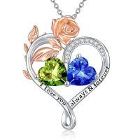 wholesale 925 Sterling Silver Rose Quartz Heart Birthstone Necklace for Women Valentine s Day Gift-08-09-Aug-Sep Birthstones