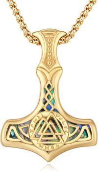 wholesale Gold 925 Sterling Silver Abalone Norse Jewelry Mjolnir Pendant Necklace  for Men-Valknut (Gold Plated)