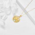 wholesale 14K Gold Thistle Flower Pendant with Blue Opal Stone Circle Chain Necklace for Women-0-3