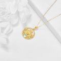 wholesale 14K Gold Thistle Flower Pendant with Blue Opal Stone Circle Chain Necklace for Women-0-3