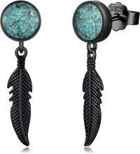 wholesale 925 Sterling Silver Feather & Turquoise Dangle Drop Earrings-Feather