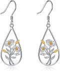 wholesale 925 Sterling Silver Flower Design Teardrop Dangle Earrings for Women Girls -0-0