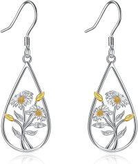 wholesale 925 Sterling Silver Flower Design Teardrop Dangle Earrings for Women Girls -April-Daisy