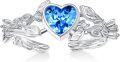 wholesale 925 Sterling Silver Aquamarine Opal Heart Round Vine Leaf Open Promise Ring for Women-0-0
