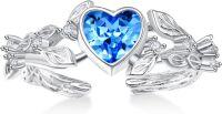 wholesale Sterling Silver Aquamarine Opal Heart Round Vine Leaf Open Promise Ring for Women-Aquamarine Heart