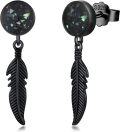 wholesale 925 Sterling Silver & Abalone Shell Black Feather Punk Earrings for Women Men, Stylish Dangling Gift-0-0