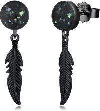 wholesale 925 Sterling Silver & Abalone Shell Black Feather Punk Earrings for Women Men, Stylish Dangling Gift-Feather-Abalone
