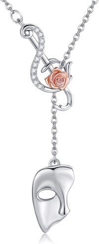 wholesale 925 Sterling Silver Phantom of The Opera Mask Pendant with Rose Flower Chain Necklaces Gifts for Women-Phantom of the Opera