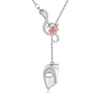 wholesale 925 Sterling Silver Phantom of The Opera Mask Pendant with Rose Flower Chain Necklaces Gifts for Women-Phantom of the Opera