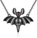 wholesale 925 Sterling Silver Black Bat Pendant Necklace with Red Eyes and Chain for Women Girls-0-0