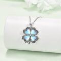 wholesale 925 Sterling Silver Blue Moonstone & White Topaz Four-Leaf Clover Pendant Necklace Gift for Women/Mom-0-2