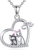 wholesale 925 Sterling Silver Heart Necklace with Cats Pendant-0-0