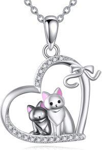 wholesale 925 Sterling Silver Heart Necklace with Cats Pendant-L-Cat