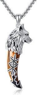 wholesale 925 Sterling Silver Wolf Head with Amber Arrowhead and Runes Pendant Necklace for Men-0-0