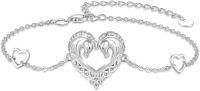 wholesale 925 Sterling Silver Heart-Shaped Double Horse Charm Adjustable Bracelet for Women-Horse Bracelet
