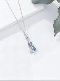 wholesale 925 Sterling Silver & Turquoise Violin Necklace, 0.78x0.87 Music Pendant, 18+2 Adjustable Chain, Gift for Musicians-0-2