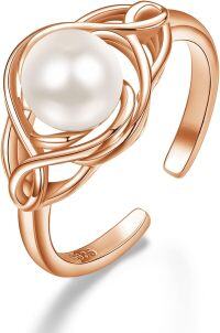 wholesale 925 Sterling Silver Real Natural Freshwater Pearl Adjustable Open Ring for Women-Rose Gold