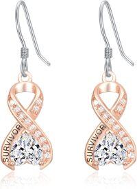wholesale 925 Sterling Silver Pink Ribbon Survivor Heart Drop Earrings - Breast Cancer Awareness  for Women-Ribbon