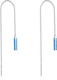 wholesale 925 Sterling Silver Blue Opal Threader Earrings with Long Chain and Leaf Design for Women Gift Ideas-2-Bar