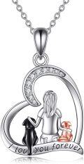 wholesale 925 Sterling Silver Heart-Shaped Girl and Dogs Pendant Necklace with Cubic Zirconia Stones for Women Girls Pet Memorial s-0-0