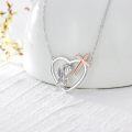 wholesale 925 Sterling Silver Angel in Heart Cross Pendant Necklace with Rose Gold Tone Stone  for Girls and Goddaughters-0-1