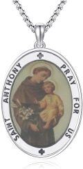 wholesale 925 Sterling Silver 925 Saint Anthony Prayer for Us Religious Medal Necklace Pendant-0-0