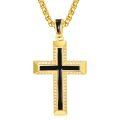 wholesale Gold 925 Sterling Silver Cross Pendant Necklace with Black Enamel and CZ Accents on Rolo Chain for Men (24)-0-0