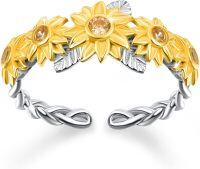 wholesale 925 Sterling Silver Adjustable Open Ring Trendy Jewelry Gift for Women Christmas Birthday Engagement Wedding-Sunflower