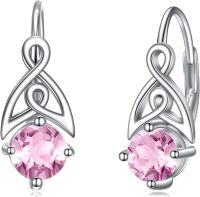 wholesale 925 Sterling Silver Celtic Birthstone Leverback Earrings Trinity Knot Gift-10-October