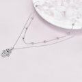 wholesale 925 Sterling Silver Hamsa Hand Pendant Double Chain Necklace s for Women-0-2