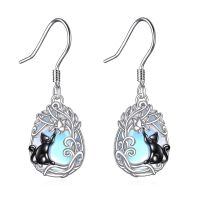wholesale 925 Sterling Silver Black Cat Moonstone Drop Earrings-Black Cat Moonstone Earring