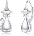 wholesale 925 Sterling Silver Cat Shape Hypoallergenic Leverback Dangle Earrings with Bow Tie Accents for Women-0-0