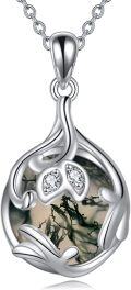 wholesale Silver 925 Sterling Silver Moonstone Moss Agate Hand Design Teardrop Pendant Necklace Gift-0-0