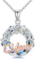 wholesale Gift For Mom 925 Sterling Silver Mom Necklace With Bule Crystal Jewelry Christmas Birthday Gifts For Women Mother Grandmother Wife Sister Daughter -0-0